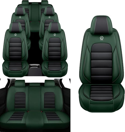 Car Seat Covers Fit for Toyota Highlander 2000-2025 | 7 Seat Car Seat Cover | No-Slip Waterproof Breathable Faux Leather Automotive Seat Covers Auto Interior Covers Black Green,Full Set