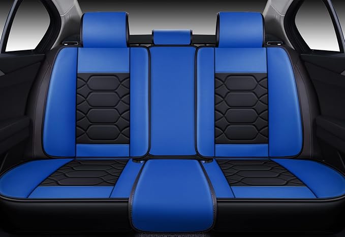 OASIS AUTO Car Seat Covers Full Set Premium Waterproof Faux Leather Cushion Universal Accessories Fit SUV Truck Sedan Automotive Vehicle Auto Interior Protector (OS-004 Black&Blue)