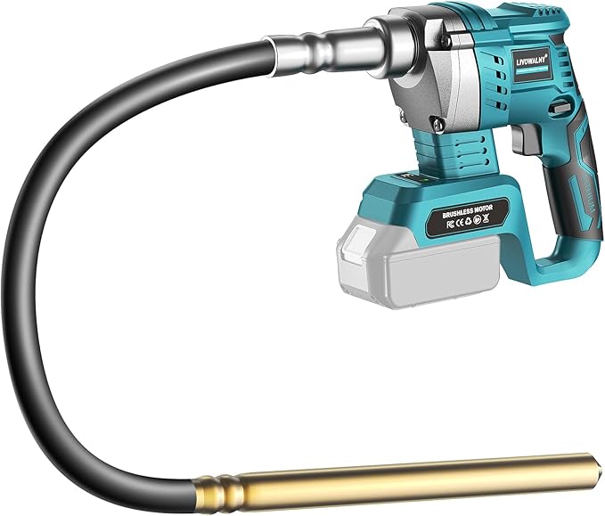 LIVOWALNY Handheld Concrete Vibrating Tool Compatible with Makita 18V Battery(No Battery), 600W Cordless Electric Concrete Vibrator w/3.8ft Shaft Rod, Portable Pencil Cement Vibrarator Remove Bubble