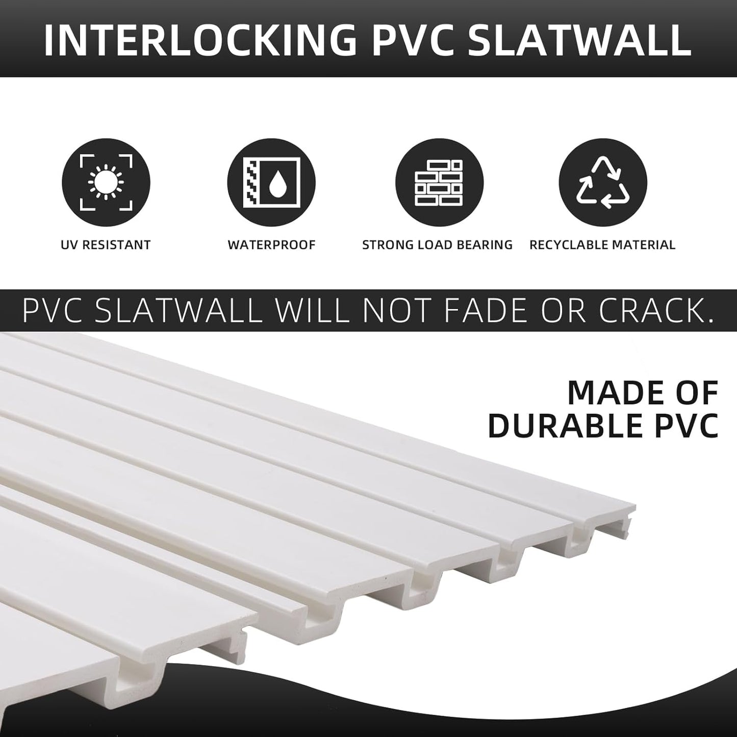 Slatwall Panel Garage Organizer Heavy Duty Wall Mounted, PVC Slat Panels Home Storage System, Tool Organization Peg Board 4ft by 4ft (White)
