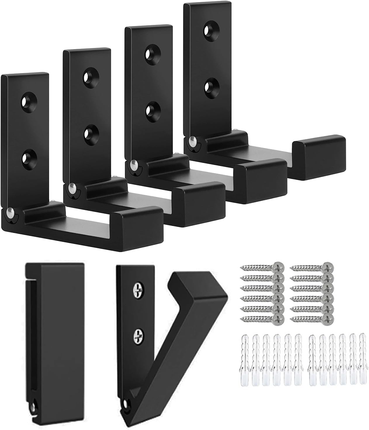 OHIYO Folding Coat Hooks 6pcs Foldable Hook Wall Mounted for Hanging Coat, Jacket, Towel Heavy Duty Wall Hooks Aluminum Alloy Fold up Hooks Headphones Holder Bearing Load 33lb (Black)