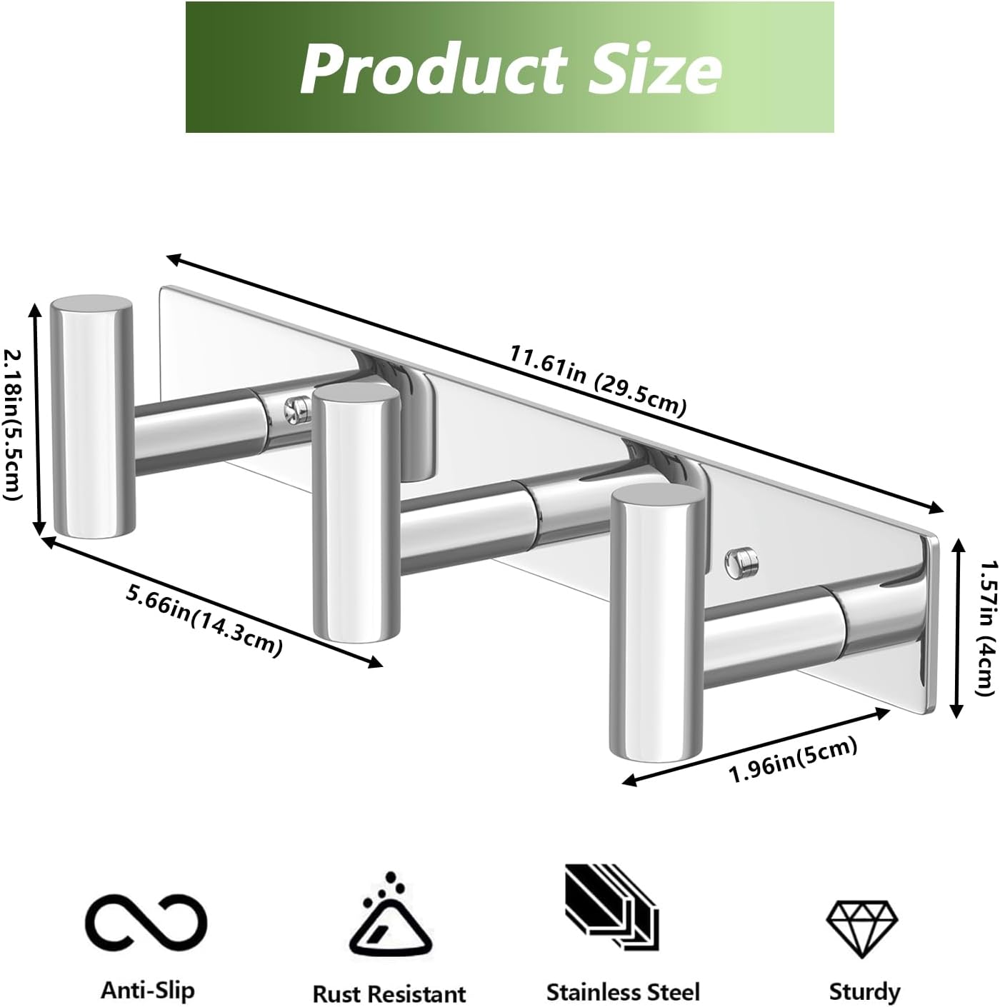 Wall Mounted Coat Rack-3 Hooks, Heavy Duty Stainless Steel Hook Rail for Towel Coat Hat Purse Bag Jacket, Towel Hooks for Entryway Bathroom Kitchen (Glossy 3 Hooks - 1 Pack)