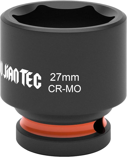 1/2 Inch Drive - 27mm Shallow Impact Socket with Anti-Rounding 6 Point Design, Heat-Treated Cr-Mo Steel, Automotive, Truck Maintenance, Heavy Equipment Repair