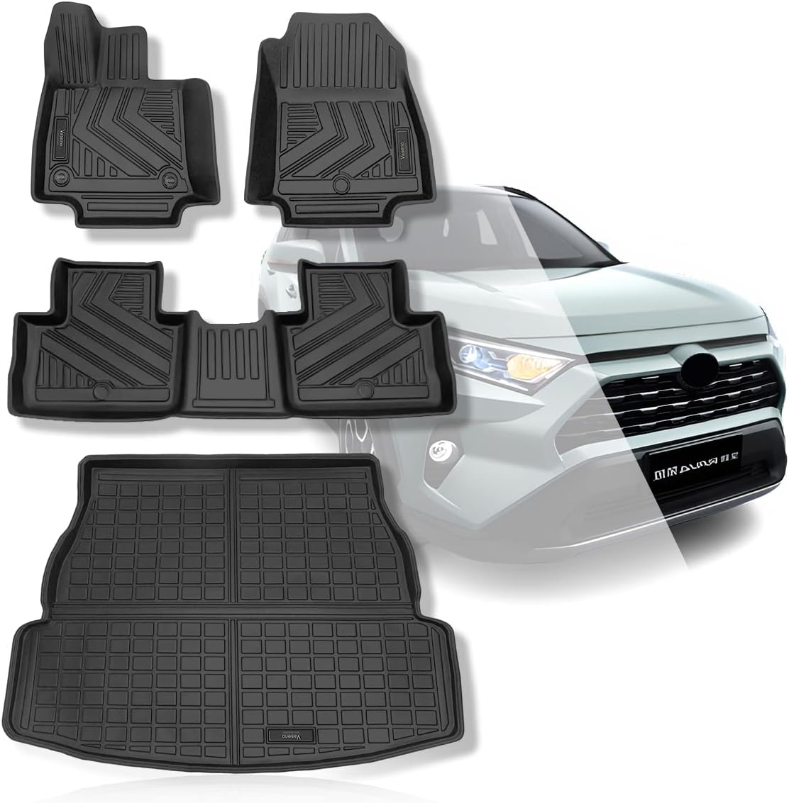 Vanseno Compatible for 2019-2025 Toyota Rav 4 Floor Mats & Cargo Liners Car Trunk Mats Rubber Mat All-Weather Protection for 2019 2020 2021 2022 2023 2024 2025 Rav 4 Accessories (No Hybrid)