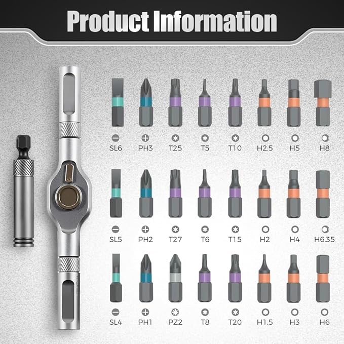 24 in 1 Magnetic Ratchet Screwdriver Set, Multi Bit Screw Driver Set Kit with Precision Bits & Case, Suitable for Home Repairs, DIY Projects, and Electronics (Set B)