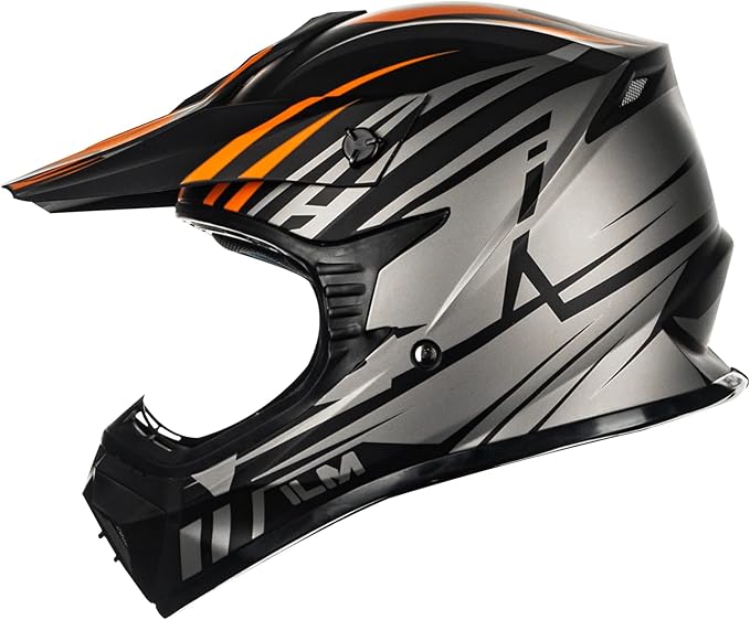 ILM Adult Dirt Bike Helmets Motocross ATV Dirtbike BMX MX Offroad Full Face Motorcycle Helmet, DOT Approved Model 128S (Orange Gray, Adult-XLarge)
