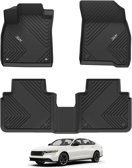 3W Floor Mats Fit for Honda Accord 2023 2024 2025(Include Hybrid Model) All Weather Heavy Duty Custom Fit TPE Car Floor Liners for Accord Front & Rear Rows, Black