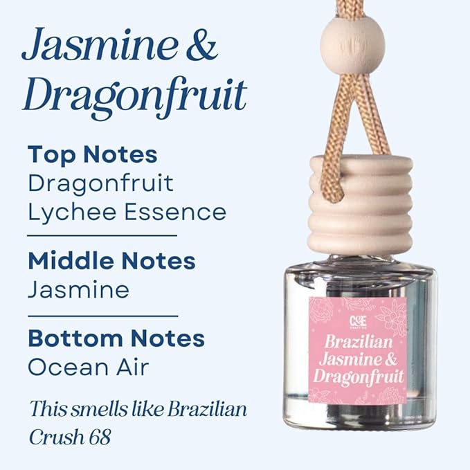 CANDECraftCo Car Air Hanging Fragrance Oil, Car Auto Freshener for Essential Oils, Scents Fragrance Aromatherapy Automobile Diffuser, Long Lasting (Braziian Jasmine & Dragonfruit)