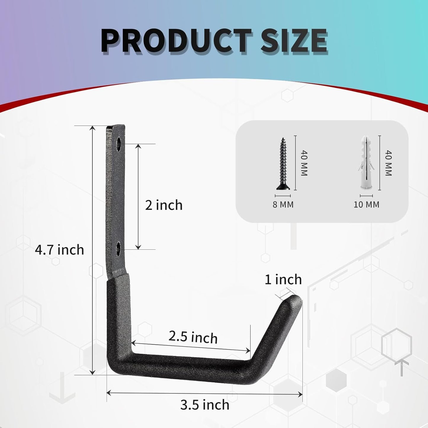 Heavy Duty Wall Mount Hooks, Utility Hooks, Tool Organizer - Steel Garden/garage Hose Hanger U Hooks (2, Small)