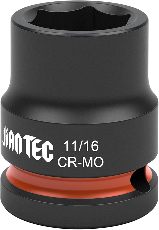 1/2 Inch Drive - 11/16 inch Shallow Impact Socket with Anti-Rounding 6 Point Design, Heat-Treated Cr-Mo Steel, Automotive, Truck Maintenance, Heavy Equipment Repair