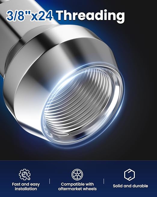 GAsupply ATV 3/8" x20 Lug Nuts 14mm Hex, 3/8-20 Closed End Acorn Tuner Chrome Lug Nut 1.2" 30mm Tall Conical Seat 60 Degree for Aftermarket Wheels, 16 Pcs