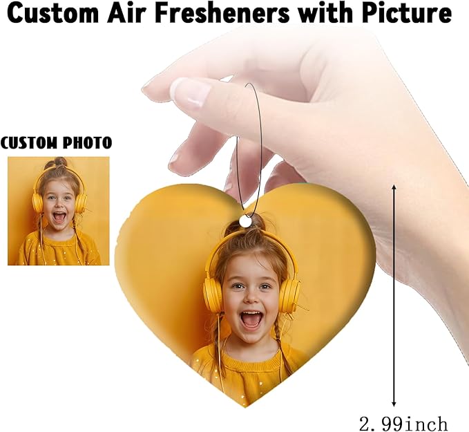 2pcs Personalized Air Freshener with Pictures, Personalized Car Air Freshener with Custom Photo, Custom Double Sided Photo for Car Wardrobe Bathroom Hanging Ornaments (Heart)