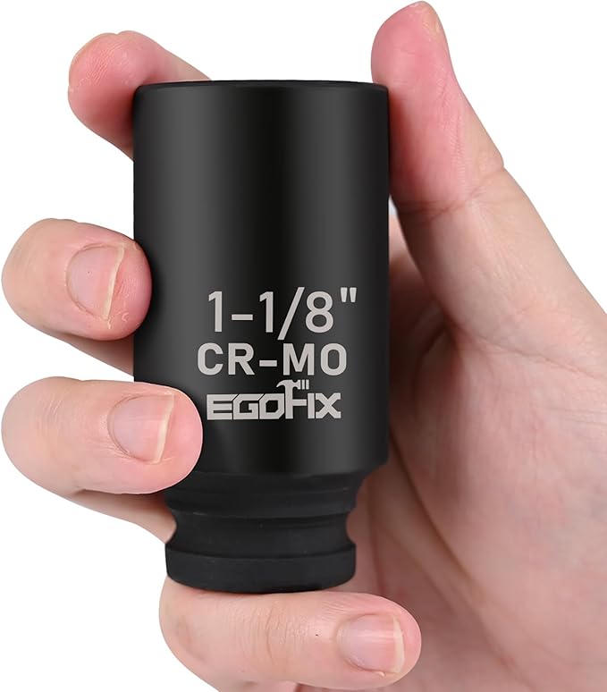 1 1/8 Inch Socket 1/2" Drive Deep Impact SAE Socket, Heat-Treated CR-MO Anti-Rounding 6 Point for Easy Removal of Axle Nut
