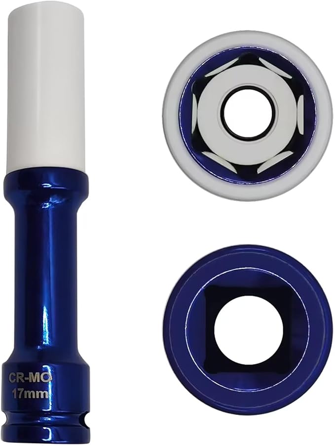 17mm 1/2" Extra-Long Thin Wall Wheel Protector Impact Deep Socket, Impact Drive Lug Nut Socket, Non-Marring Lug Nut Hand Repair Removal Tool