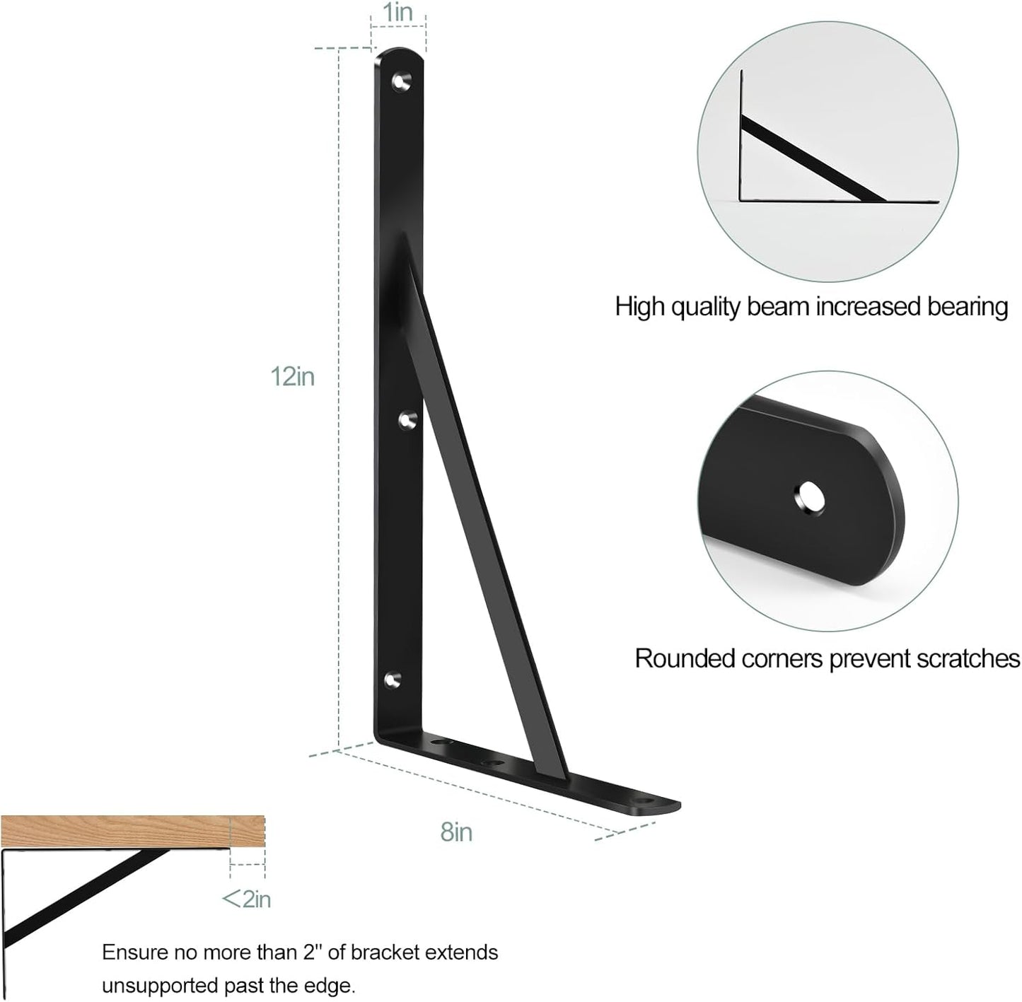 8 Pack L12 x H 8" Black Heavy Duty Shelf Brackets with Screws Metal Shelf Brackets Shelf Support Angle Brackets for Shelves L Brackets Heavy Duty Floating Shelf