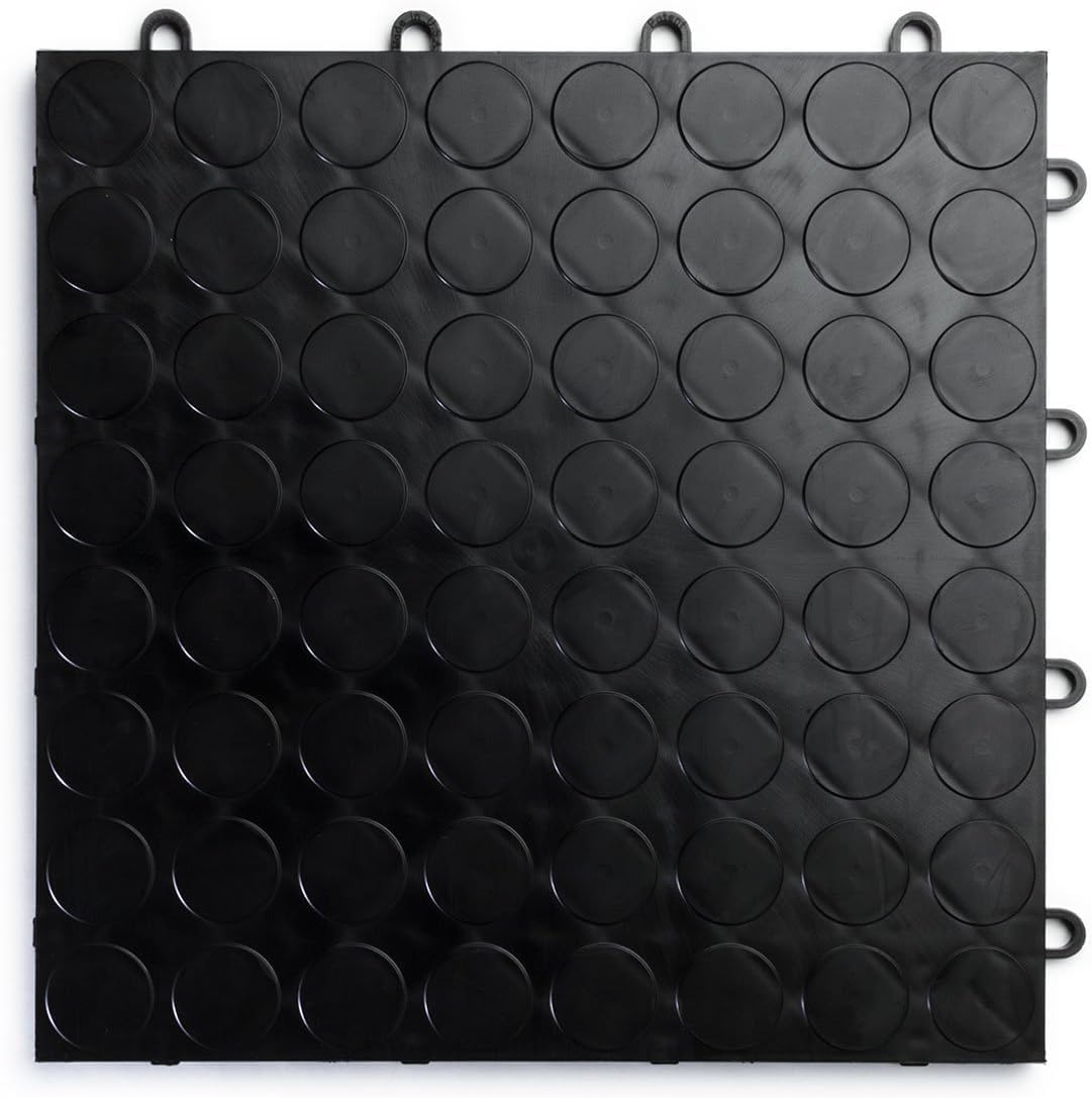Big Floors RaceDeck CircleTrac, Interlocking Non-Slip Garage Flooring Tile, Durable, Modular, Heavy-Duty Copolymer, Easy Install (Black, 48 Pack of 12 x 12" Tiles)