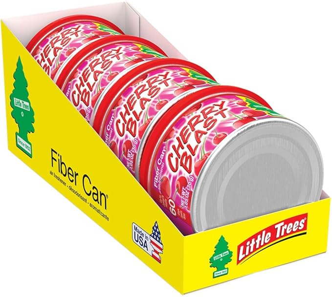 LITTLE TREES Car Air Freshener | Fiber Can Provides Long Lasting Scent for Auto or Home | Recycled Fiber | Cherry Blast, 4 Air Fresheners