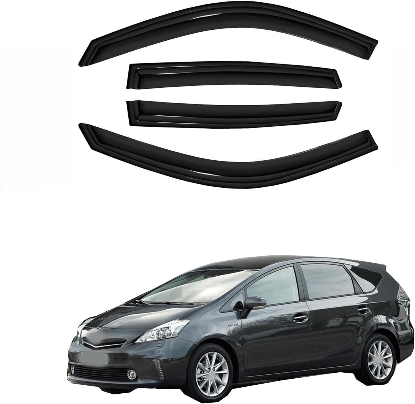 4pc Sun Rain Guards Window Visor Wind Deflector Compatible with Toyota Prius XW20 06-09 Dark Smoke 94963