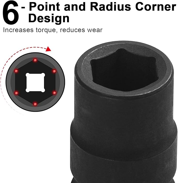 Jetech 1/2-Inch Drive 17mm Deep Impact Socket with 6-Point Design, Heat-Treated Chrome Molybdenum Alloy Steel, Metric
