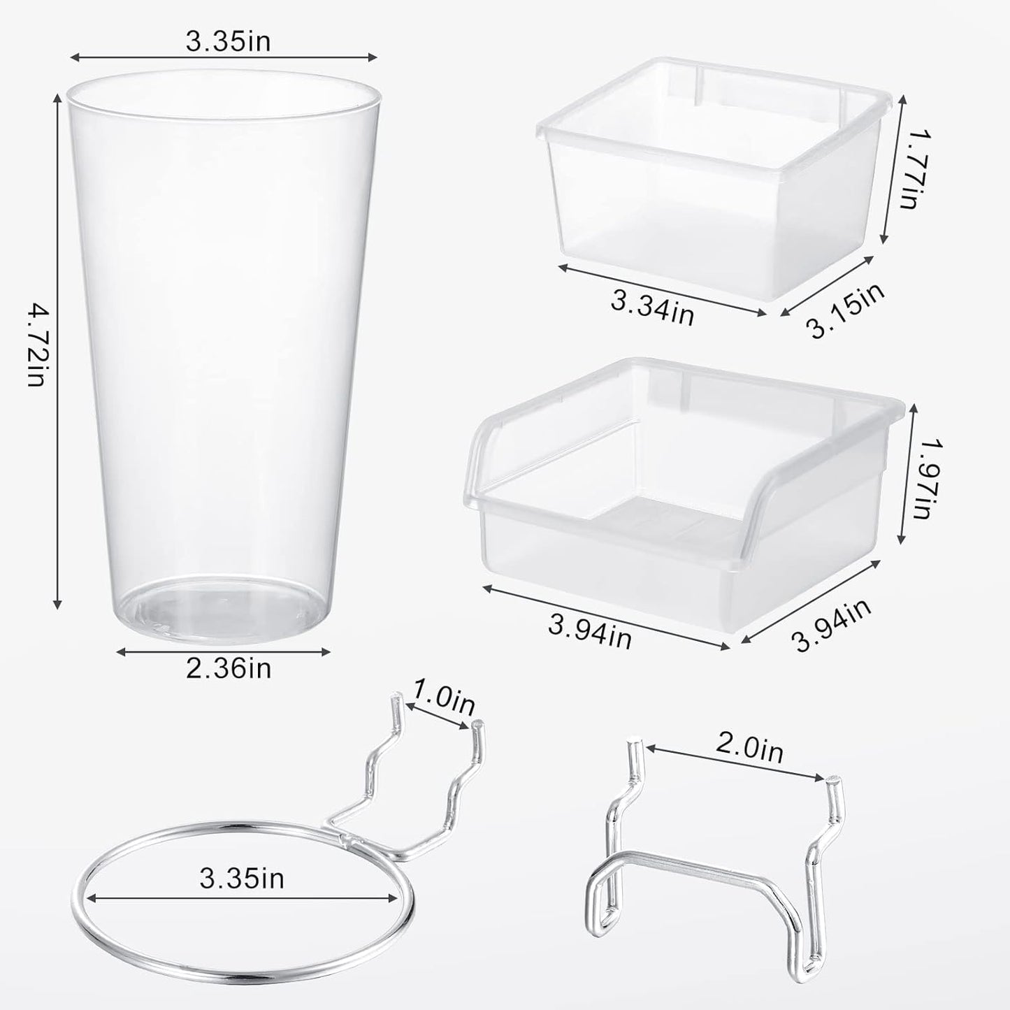 Yookeer 20 Pcs Pegboard Bins and Cups with Hooks and Loops Peg Assortment Organizer Accessories Various Tool Organizer Pegboard Baskets Set for Garage Workshop Workbench Office(Clear)