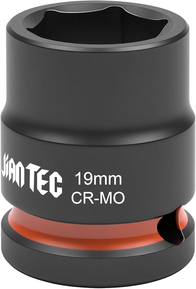 1/2 Inch Drive - 19mm Shallow Impact Socket with Anti-Rounding 6 Point Design, Heat-Treated Cr-Mo Steel, Automotive, Truck Maintenance, Heavy Equipment Repair