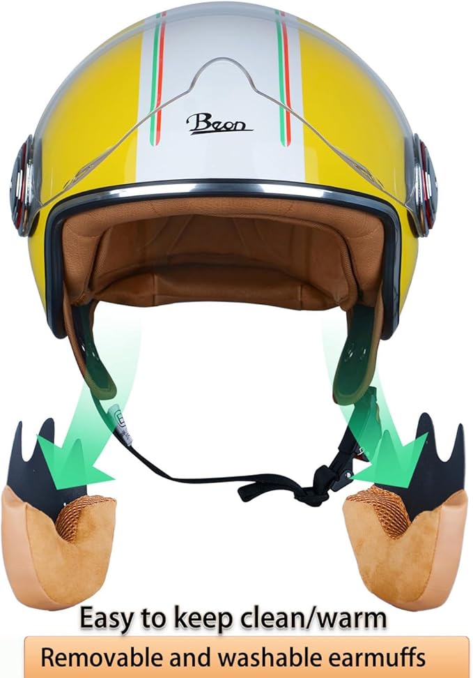 Open Face Motorcycle Helmet for Adults,DOT Approved - Moped Half Vespa Retro Helmet with Anti-Scratch Visor for Men and Women