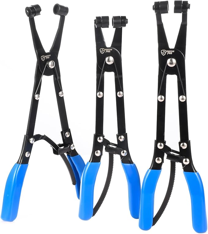 3-Piece Hose Clamp Pliers Set with Locking Assist - 45°/90°/Straight Heads & Rotatable Clamp Jaw - Professional Hose Clamp Tool for 1.1"-2.3" (3-6cm) Hose Clamps
