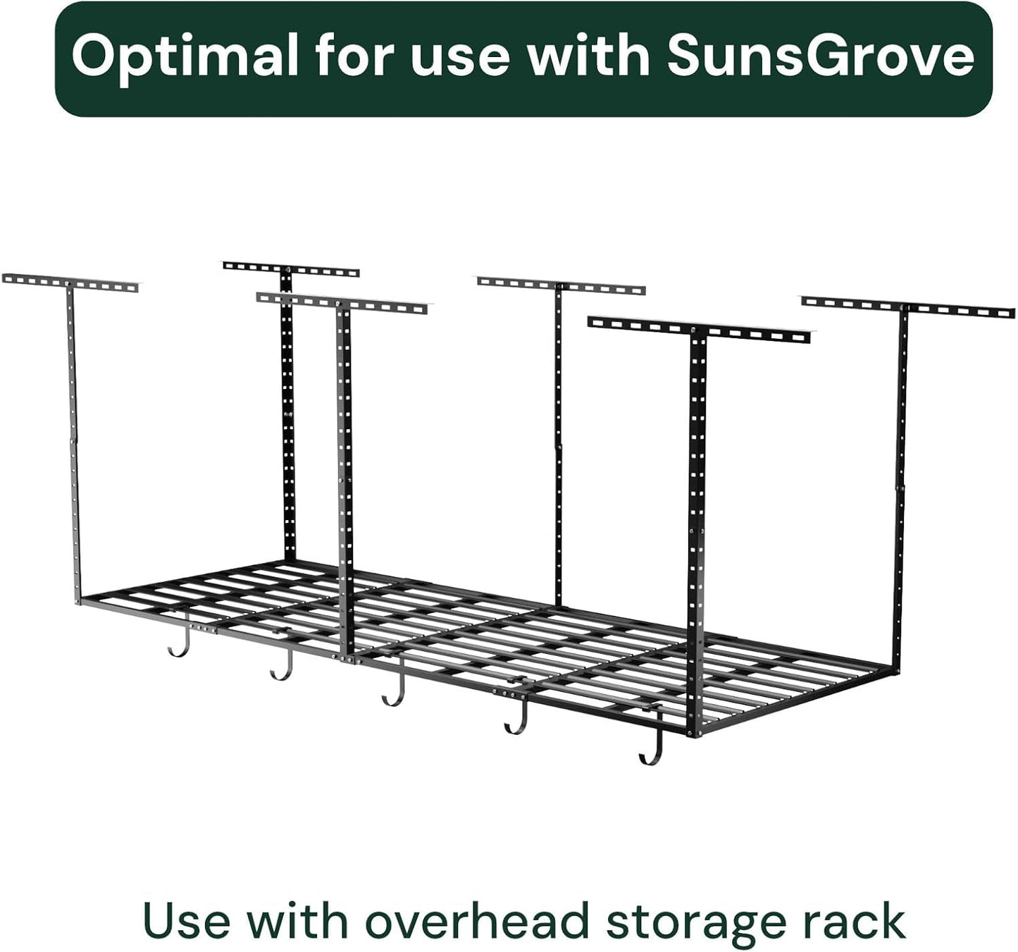 SunsGrove Heavy-Duty 4-Pack Overhead Garage Ceiling Storage Hooks, Add-On Storage Flat Hook Accessory for Hanging Bikes and More, Supports Up to 53lbs