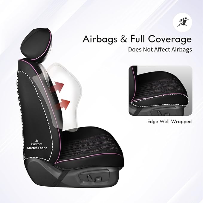 Huidasource Car Seat Covers Full Set, Waterprof Nappa Leather Automotive Seat Cover for Most Car SUV Pickup Truck, Universal Fit for Honda for Hyundai for BMW for Mazda(Full Set/Black&Purple)