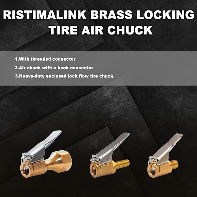 3 Pack Brass Locking Tire Air Chuck with Adapter, Heavy Duty Universal Locking Air Chuck, Solid Brass Air Chuck Suitable for Tire Inflation Hose