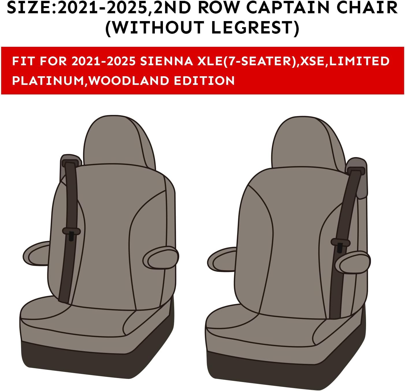 EKR Sienna Seat Covers for 2021-2025 Toyota Sienna XLE,XSE,Limited,Platinum,7 Seats,2nd Row Captain Chairs W/NO Legrest,Waterproof Seat Covers Full Set for Cars,Car Seat Protectors -Leather(Beige)