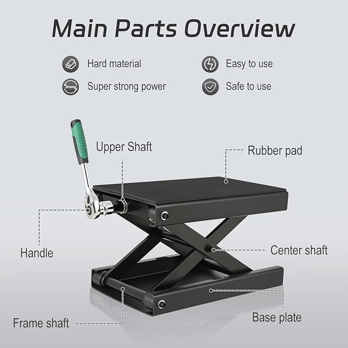 Motorcycle Lift Scissor Jack,1200 Lbs Capacity Steel Motorcycle Jack,4"-14.17" Height Range Scissor Lift，Motorcycles Scissor Lifts Repair Bracket, for Motorcycles, ATV, Motocross Bike - Black