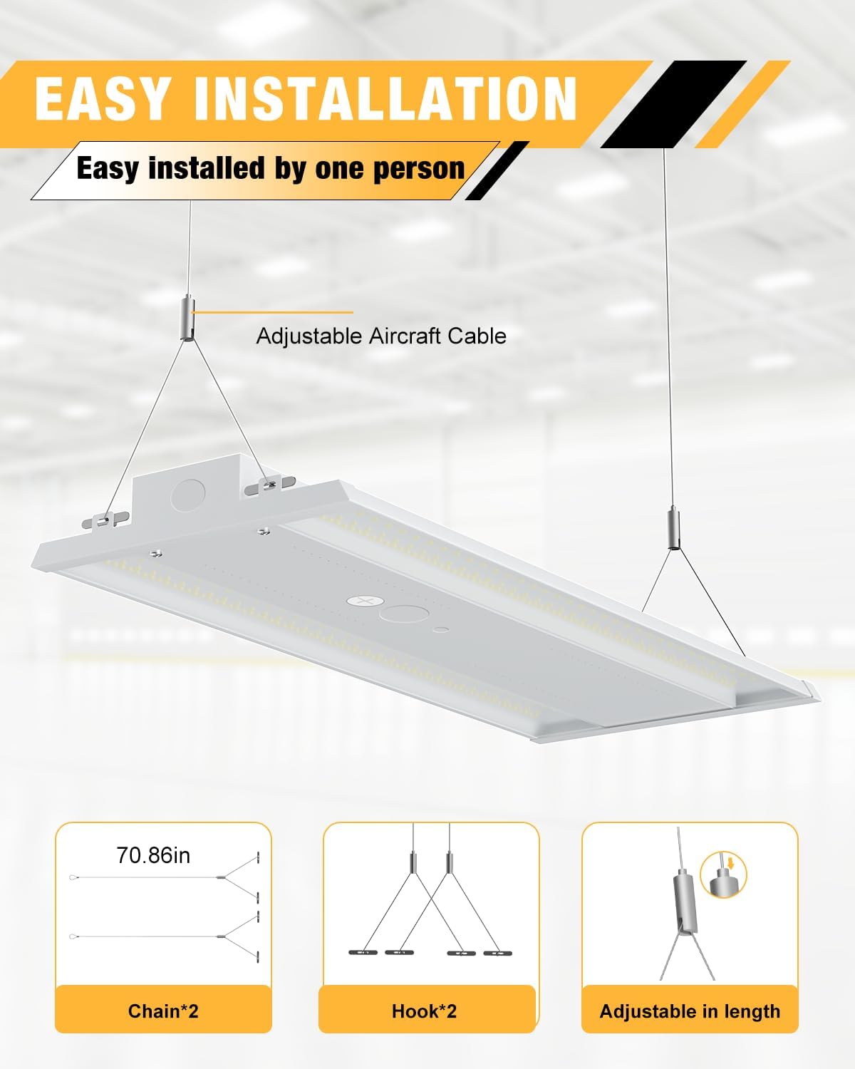 300W LED Linear High Bay Light, 45000LM Linear High Bay Shop Light Commercial 120-277V, 5000K High Bay Lights for Warehouse, Garage Factory, UL Listed, 5 Years Warranty, 4 Pack