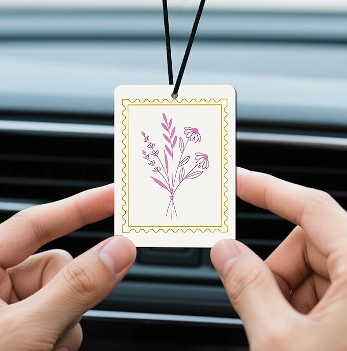 Floral Stamp Car Air Fresheners - Colorful Flower Vase & Bouquet Designs,Natural Non Toxic Air Freshener, 4 - Pack Ideal Decor & Gift for Nature Lovers, for Car, Closet & Home