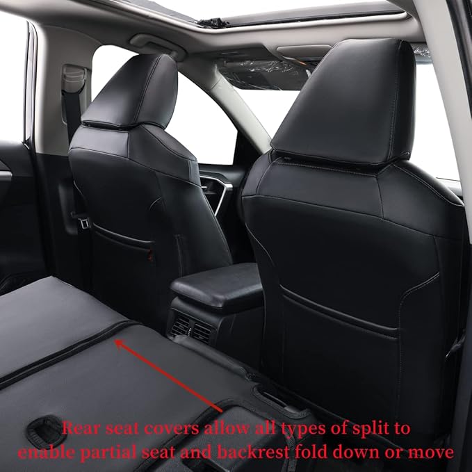 coverdream RAV4 Waterproof Leather Seat Covers Custom Fit for 2019-2024 2025 Toyota RAV4 LE,XLE,XLE Premium,Limited,Full Coverage,Airbag Compatible,Car Seat Protector(Full Set,Black)