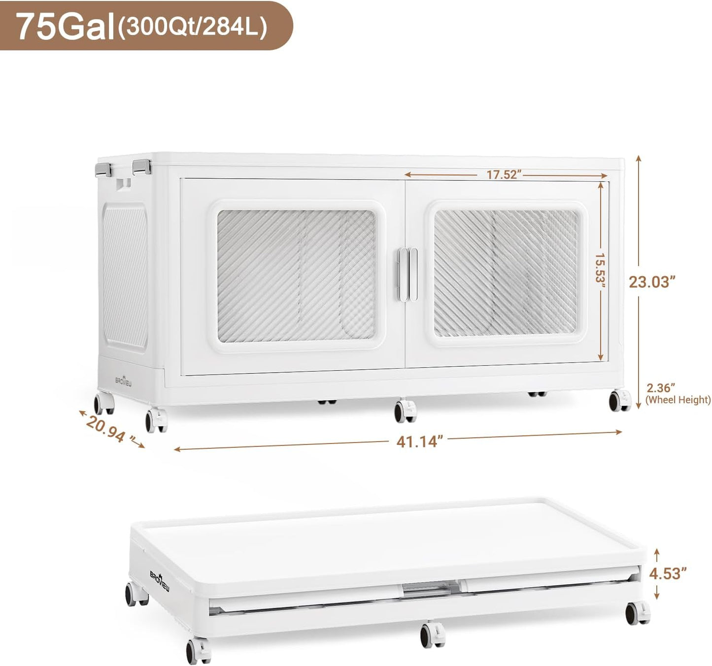 300 Qt Stackable Storage Bin with Lid, 75Gal Extra Large Collapsible Storage Boxes, Folding Plastic Drawer, Heavy-Duty Store Cabinet, Closet Organizer for Home Kitchen, 1 Pack White