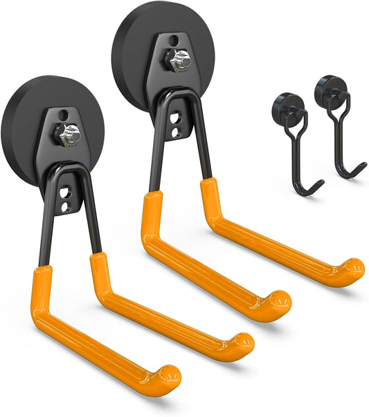 3-H Heavy Duty Magnet Garage Hooks 2 Pack, Extra Large Strong Magnetic Hooks for Hanging Cordless Power Drill, Utility Magnetic Tool Holder for Metal Cabinet, Steel Pegboard, Toolbox, Garage(Orange)