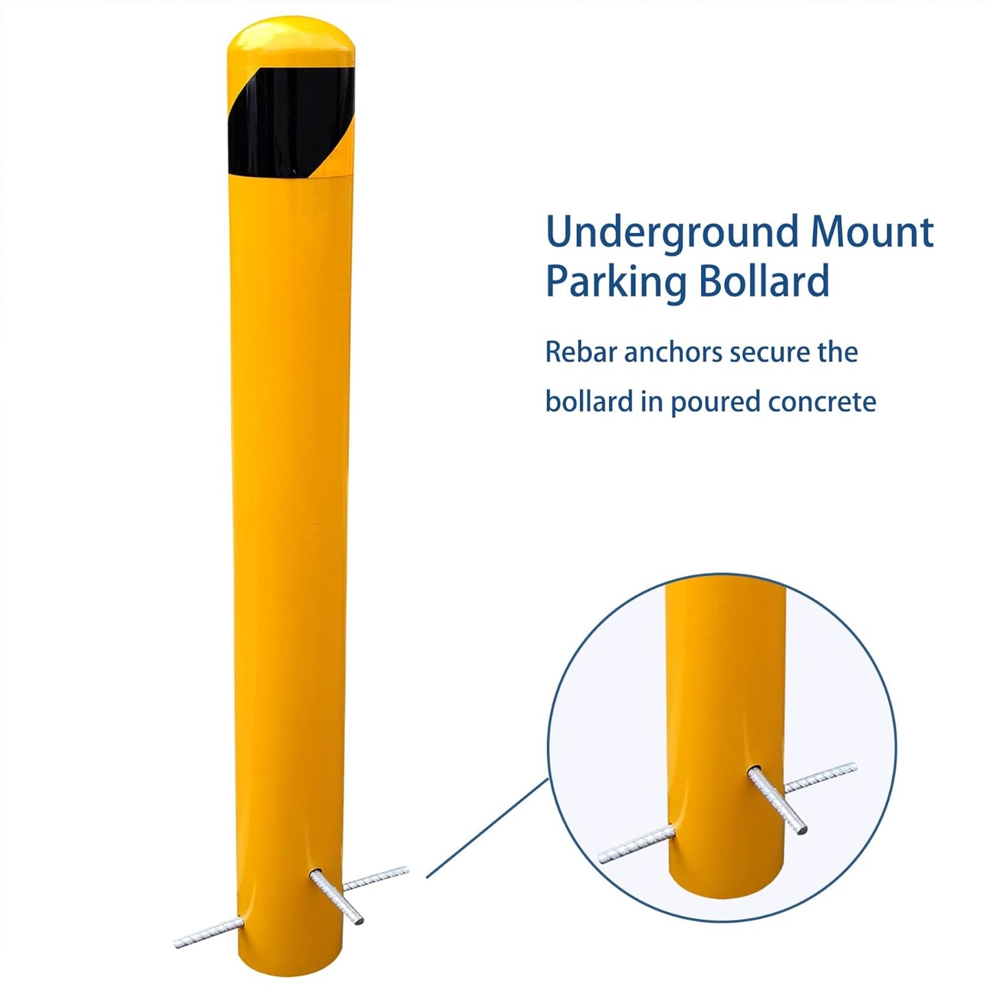 46 inch High Pour in Place Steel Bollard Post, 5-1/2" OD Safety Bollard Yellow Powder Coat, Metal Bollard Parking Barrier