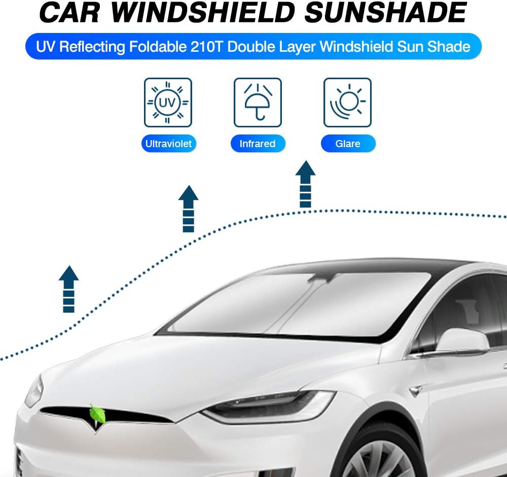 KUST Windshield Sun Shade for 2016-2024 2025 Tesla Model X Tesla X Accessories Sunshade Window Sun Visor Protector Foldable Blocks UV Rays Keep Your Car Cooler