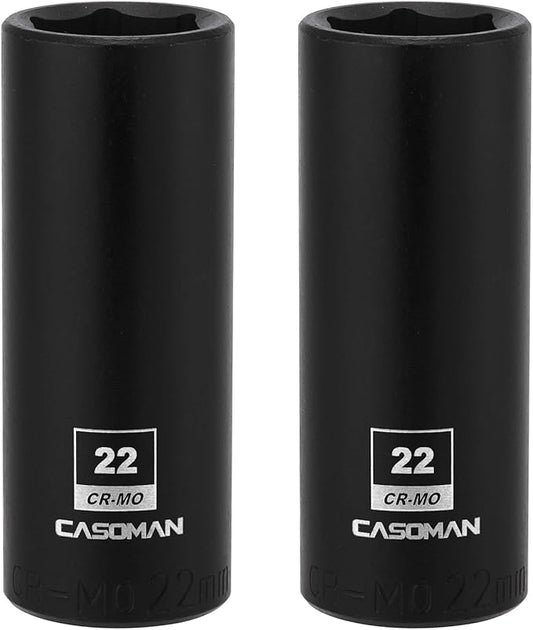 CASOMAN 1/2-Inch Drive x 22mm Deep Impact Sockets, 2 PCS Set, 6-Point, Metric, CR-MO