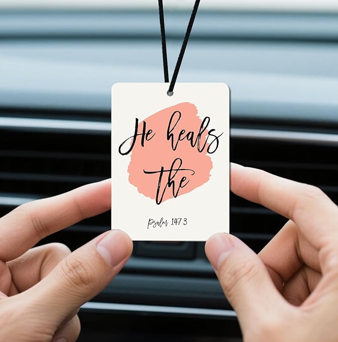 Christian Healing Cologne Car Air Fresheners - Psalm 147:3 Scripture Designs Natural Non Toxic Air Freshener, 4 - Pack Ideal Decor & Gift for Faith - Based Comfort, for Car, Closet & Home