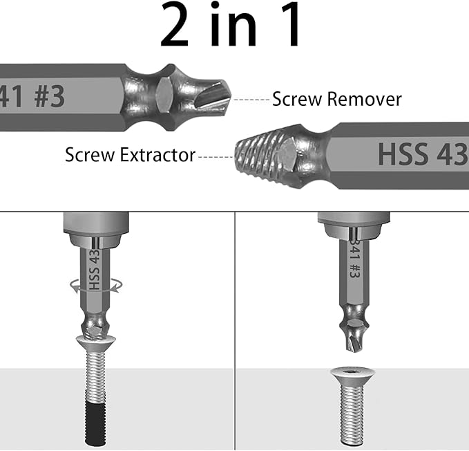 HSS 4341 Damaged Screw Extractor Set, 5-Piece Drill Bit Kit for Stripped Screws and Bolts, Grey, 2-14mm Range, High-Speed Steel with Storage Case