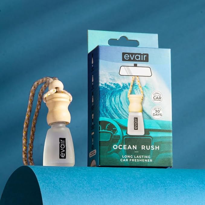 Evair Ocean Rush Scent For Car Air Freshener | Hanging Air Fresheners with Wooden Diffuser, Best Air Freshener with Long Lasting Fragrance from Essential Oil