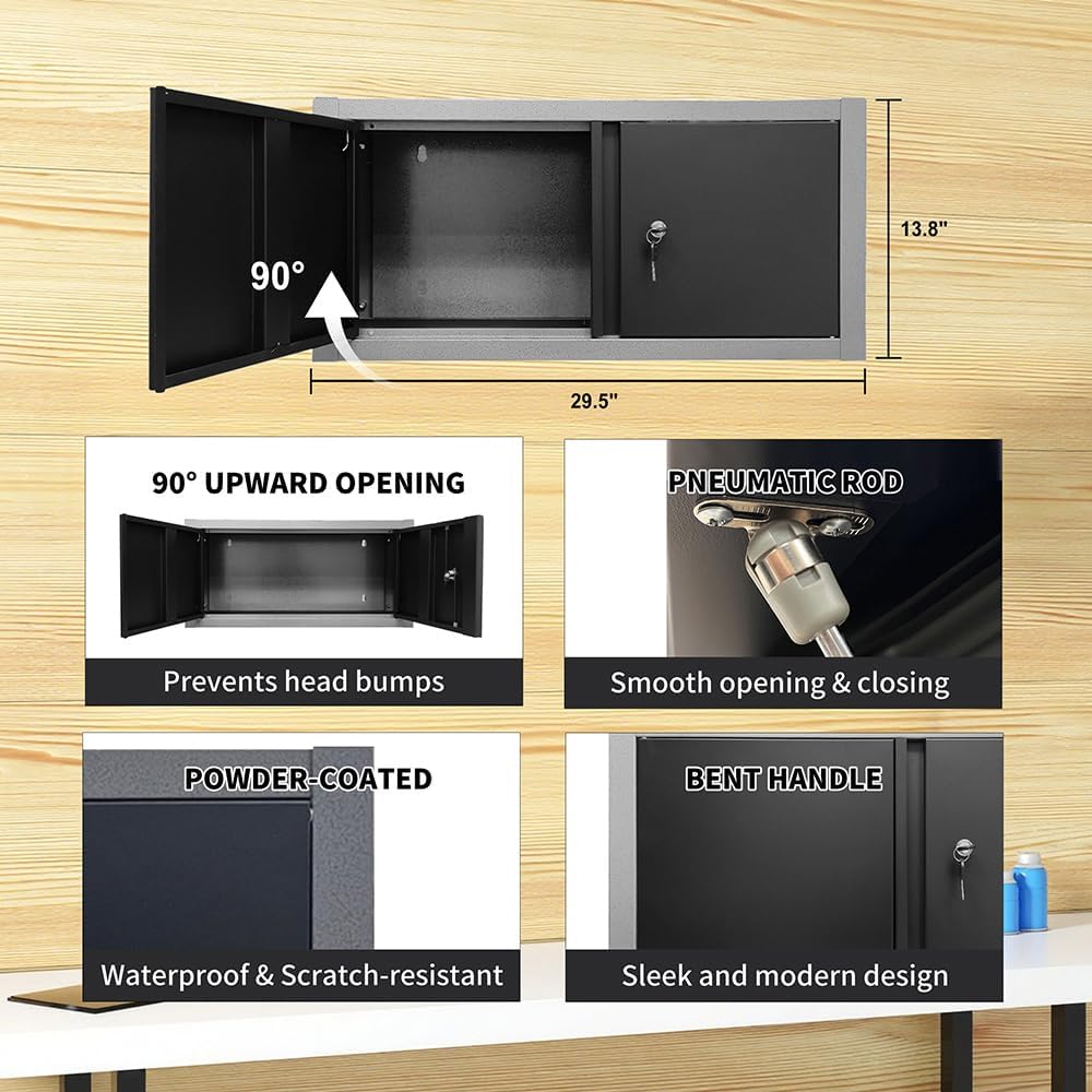 JZD Garage Storage Cabinet Set, Industrial Strength Tool Storage System, Wall Mounting Not Necessary