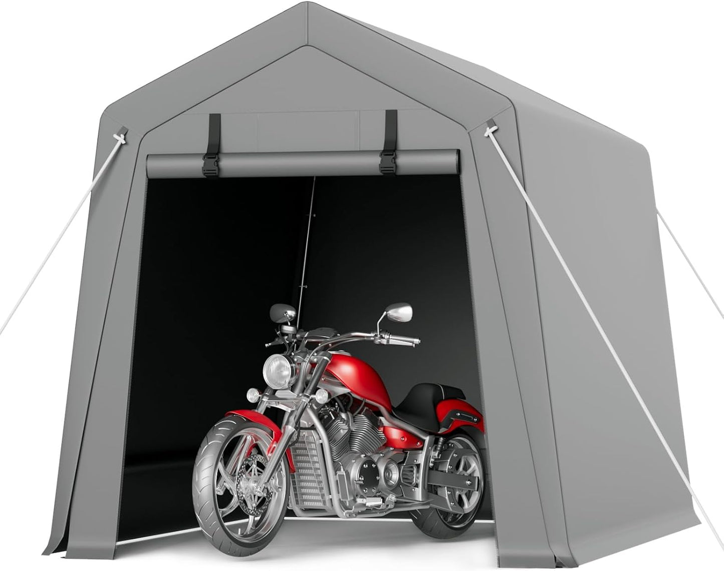 6 x 8 ft Carport Storage Shed, Portable Garage with Roll-up Zipper Door, Heavy Duty Waterproof Tarp, Storage for Motorcycle, Bike, Firewood, Garden Tools