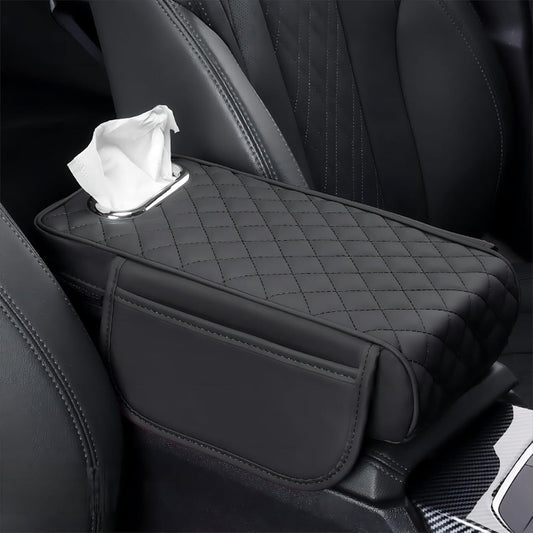 Car Armrest Cover Leather Car Console Covers Box Pad with Pocket and Tissue Box Arm Rest Cover for Car for SUV Truck Sedan Vehicle (Favor-Dark)