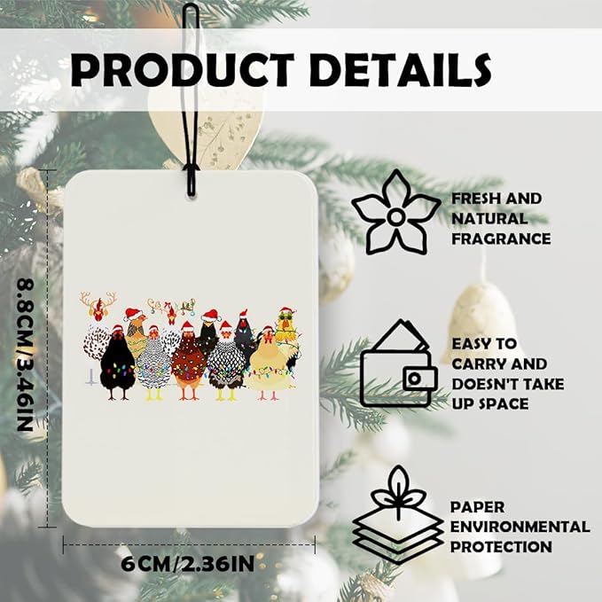 Christmas Chicken Car Air Freshener 3 Pcs, Farmhouse Christmas Santa Reindeer Rooster Air Freshener Hanging Decor for Cars Closet Drawer Books Accessories Gifts