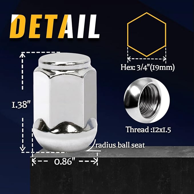 Set of 20, 12x1.5 1.38 Inch Extended Length Radius Lug Nuts with Ball Seat Compatible with Honda Acura Factory Alloy Wheels