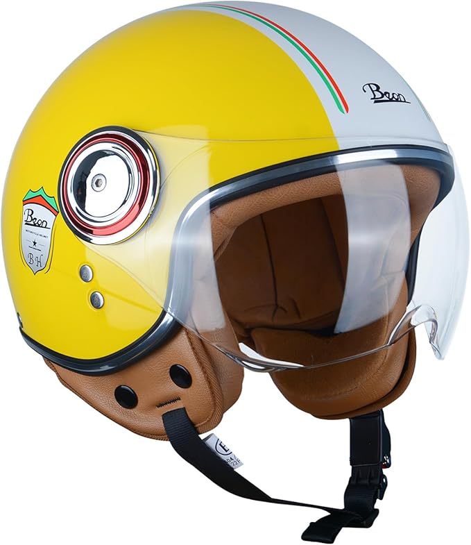Open Face Motorcycle Helmet for Adults,DOT Approved - Moped Half Vespa Retro Helmet with Anti-Scratch Visor for Men and Women