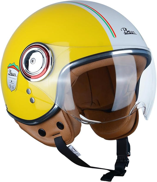 Open Face Motorcycle Helmet for Adults,DOT Approved - Moped Half Vespa Retro Helmet with Anti-Scratch Visor for Men and Women